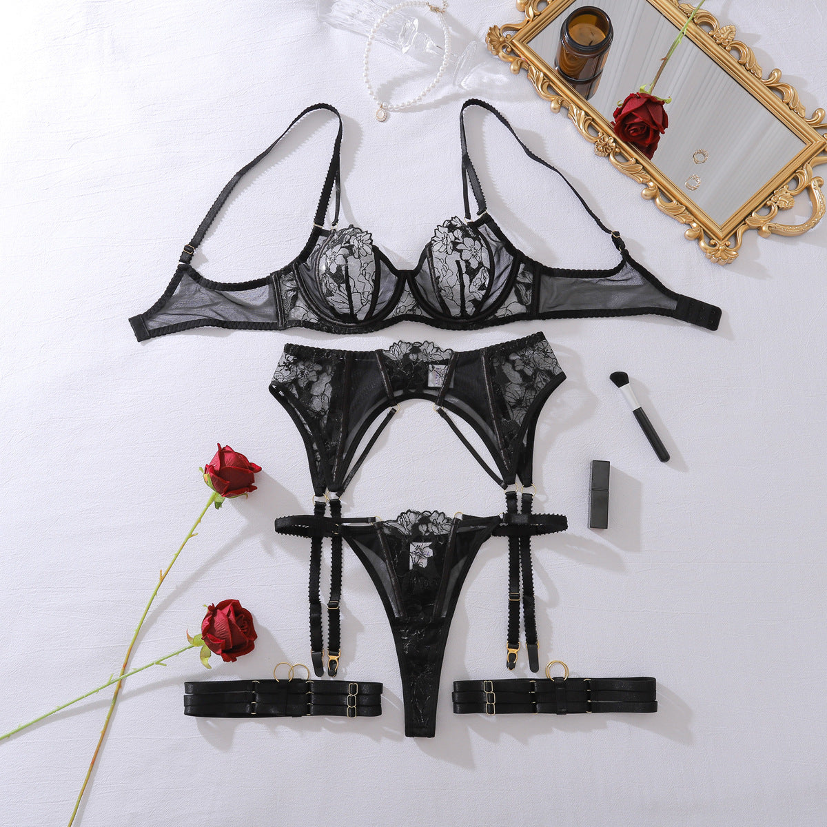 Valeria Black Blossom Lingerie Set